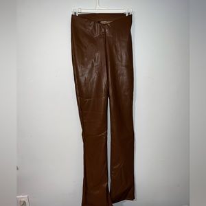 Faux leather split hem flare pants
